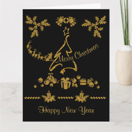 Gouden Glitter Vrolijk Kerstfeest, Kerstman Kaart