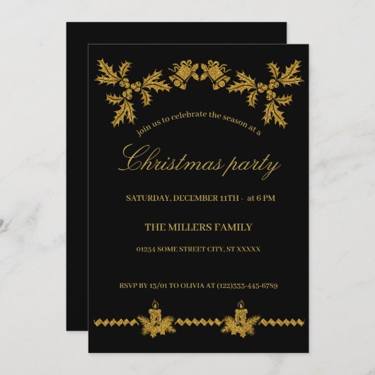 Gouden Glitter Vrolijk Kerstfeest, Kerstman Kaart (Voorkant / Achterkant)