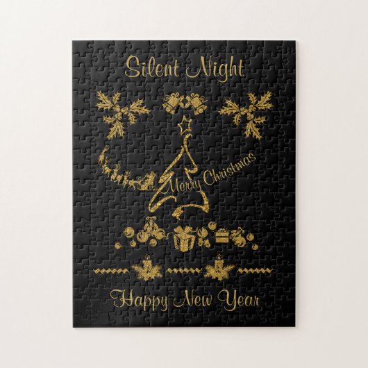 Gouden Glitter Vrolijk Kerstfeest, Kerstman Legpuzzel (Verticaal)