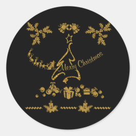 Gouden Glitter Vrolijk Kerstfeest, Kerstman Ronde Sticker