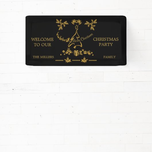 Gouden Glitter Vrolijk Kerstfeest, Kerstman Spandoek (Insitu)