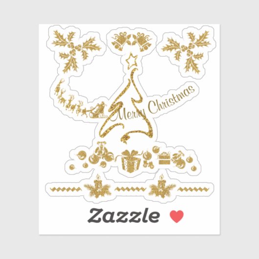 Gouden Glitter Vrolijk Kerstfeest, Kerstman Sticker (Vel)