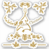 Gouden Glitter Vrolijk Kerstfeest, Kerstman Sticker (Voorkant)