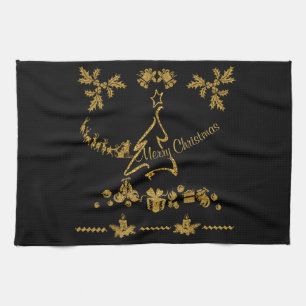 Gouden Glitter Vrolijk Kerstfeest, Kerstman Theedoek