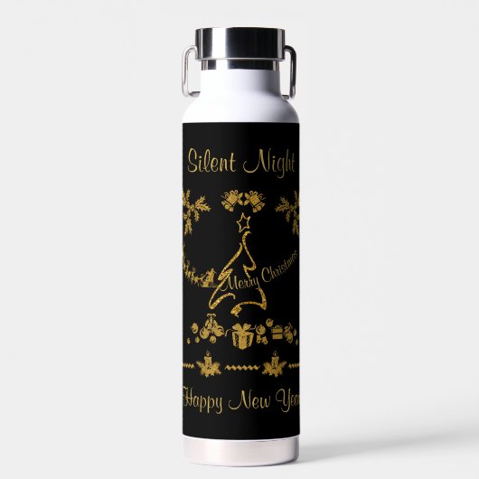 Gouden Glitter Vrolijk Kerstfeest, Kerstman Waterfles (Voorkant)