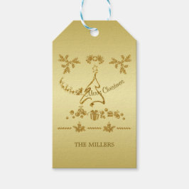 Gouden Glitter Vrolijk Kerstfeest, Sinterklaas op Cadeaulabel