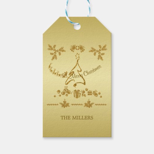 Gouden Glitter Vrolijk Kerstfeest, Sinterklaas op  Cadeaulabel (Voorkant)