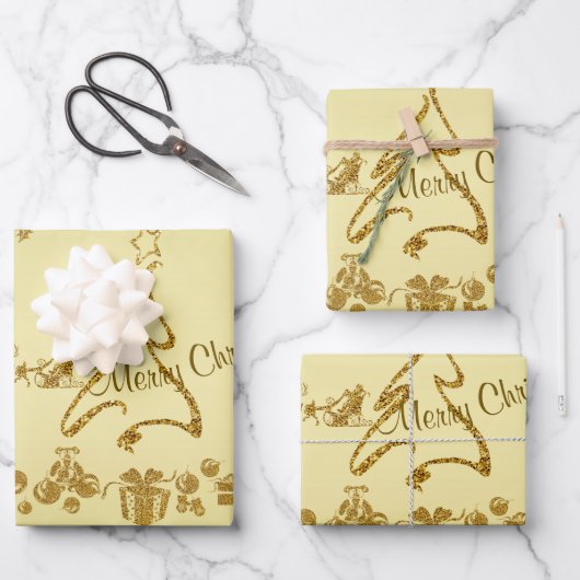 Gouden Glitter Vrolijk Kerstfeest, Sinterklaas op  Inpakpapier Vel (Voorkant)