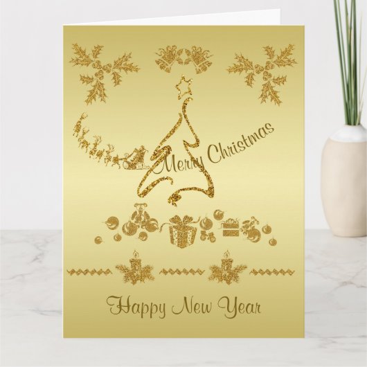 Gouden Glitter Vrolijk Kerstfeest, Sinterklaas op  Kaart (Voorkant)