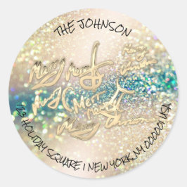 Gouden Glitter Vrolijk Kerstmis RSVP Retouradres Ronde Sticker