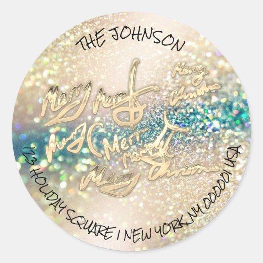 Gouden Glitter Vrolijk Kerstmis RSVP Retouradres Ronde Sticker (Voorkant)