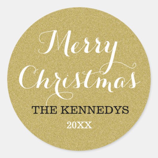 Gouden Glitter Vrolijke Kerstvakantie Ronde Sticker (Voorkant)
