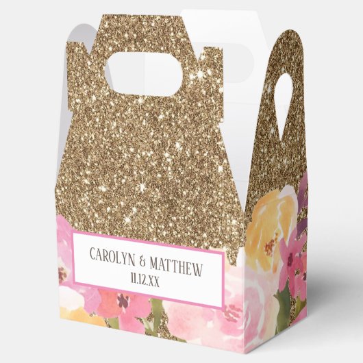 Gouden Glitter Waterverf Bloemenbruiloft Bedankdoosjes (Geopend)