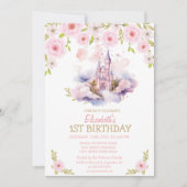Gouden Glitter, Waterverf Castle, Floral Birthday Kaart (Voorkant)