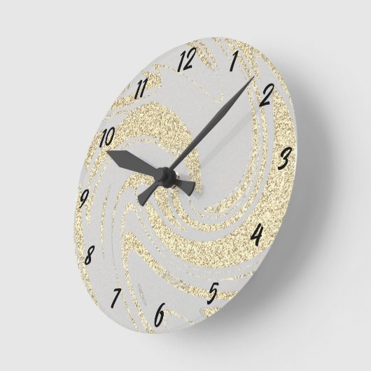 Gouden Glitter Wave Patroon Beige Ivoor Cream Deco Ronde Klok (Hoek)