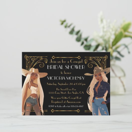 Gouden Glitter Western Cowgirl Vrijgezellenfeest Kaart (Staand voorkant)