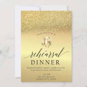 Gouden Glitter Wijn Glas Bloemen Proefbruiloft Din Kaart