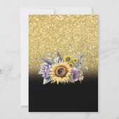 Gouden glitter, wijn, glas, zonnebloemen Violet bl Kaart (Achterkant)