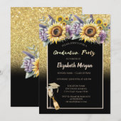 Gouden glitter, wijn, glas, zonnebloemen Violet bl Kaart (Voorkant / Achterkant)