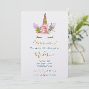 Gouden Glitter Wimpers Roze Bloem Eenhoorn Verjaar Kaart