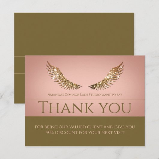 Gouden Glitter Wimpers Vleugels Dank U Korting Roz Briefkaart (Voorkant / Achterkant)