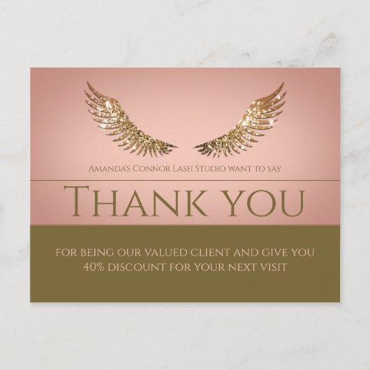 Gouden Glitter Wimpers Vleugels Dank U Korting Roz Briefkaart (Voorkant)
