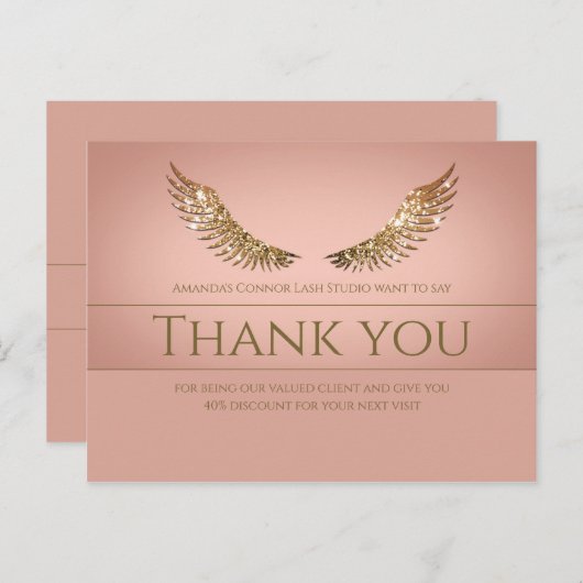 Gouden Glitter Wimpers Vleugels Dank U Korting Roz Briefkaart (Voorkant / Achterkant)