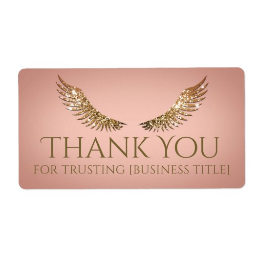 Gouden Glitter Wimpers Vleugels Fel Roze Label (Voorkant)