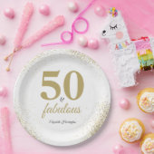 Gouden Glitter Wit 50 en Fabulous Verjaardag Papieren Bordje (Feest)