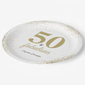 Gouden Glitter Wit 50 en Fabulous Verjaardag Papieren Bordje (Gekanteld)