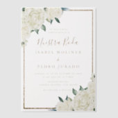 Gouden Glitter Wit Bloemen Nuestra Boda Bruiloft Vellum Uitnodigingen (Voorkant)