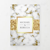 Gouden Glitter Wit Grijs Marmer Foto Bruiloft Drieluik Uitnodiging (Cover)