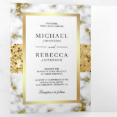 Gouden Glitter Wit Grijs Marmer Foto Bruiloft Drieluik Uitnodiging (Binnenzijde eerst)