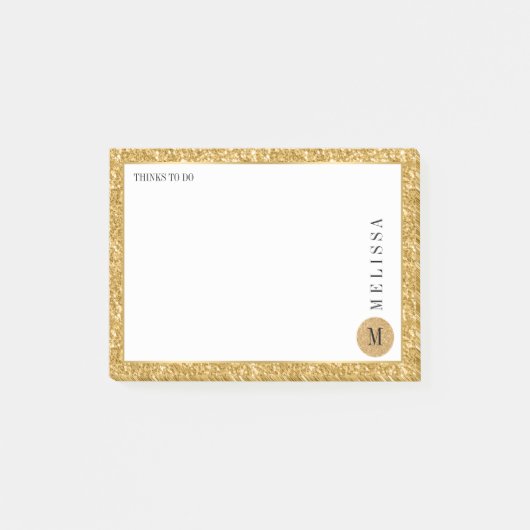 Gouden Glitter & Wit Modern Ontwerp Post-it® Notes (Voorkant)