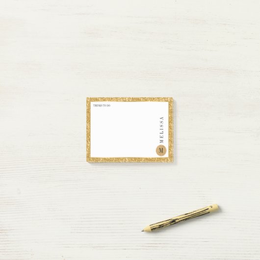 Gouden Glitter & Wit Modern Ontwerp Post-it® Notes (Op bureau)