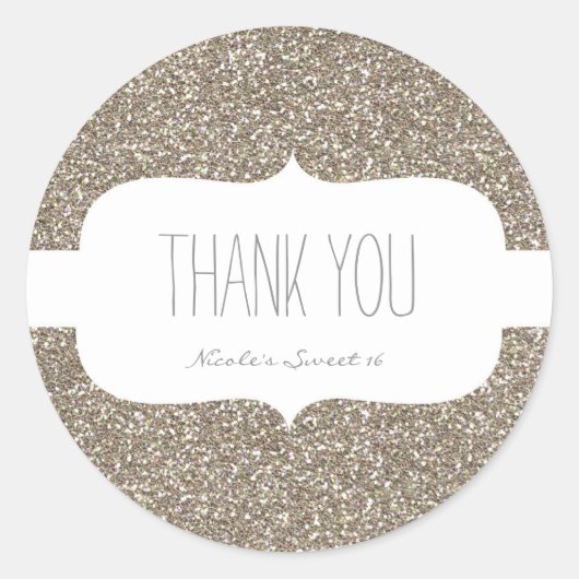 Gouden Glitter Wit Verjaardagsfeestje Favor Sticke Ronde Sticker (Voorkant)