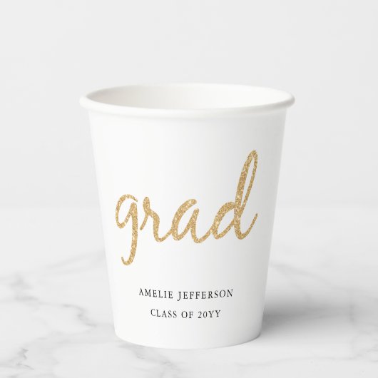 Gouden Glitter | Witte Afstuderen papieren beker (Voorkant)