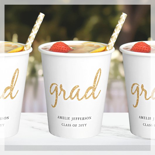 Gouden Glitter | Witte Afstuderen papieren beker