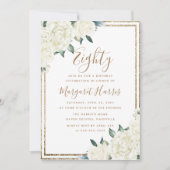 Gouden Glitter Witte Bloemen 80e Tachtigste Verjaa Kaart (Voorkant)