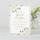 Gouden Glitter Witte Bloemen Spaans Vrijgezellenfe Kaart (Staand voorkant)