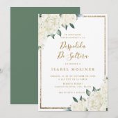 Gouden Glitter Witte Bloemen Spaans Vrijgezellenfe Kaart (Voorkant / Achterkant)