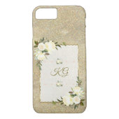 Gouden Glitter Witte Bloemige Monogram Case-Mate iPhone Case (Achterkant)
