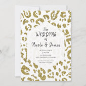 Gouden Glitter Witte Cheetah Leopard Chic Wedding Kaart (Voorkant)