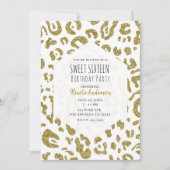 Gouden Glitter Witte Cheetah Leopard Sweet 16 Part Kaart (Voorkant)