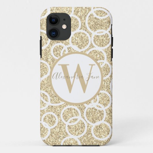 Gouden Glitter Witte Geometrische Cirkels Monogram Case-Mate iPhone Case (Achterkant)