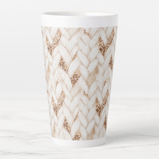 Gouden Glitter Witte Geweven Nep Stof   Latte Mok (Voorkant)