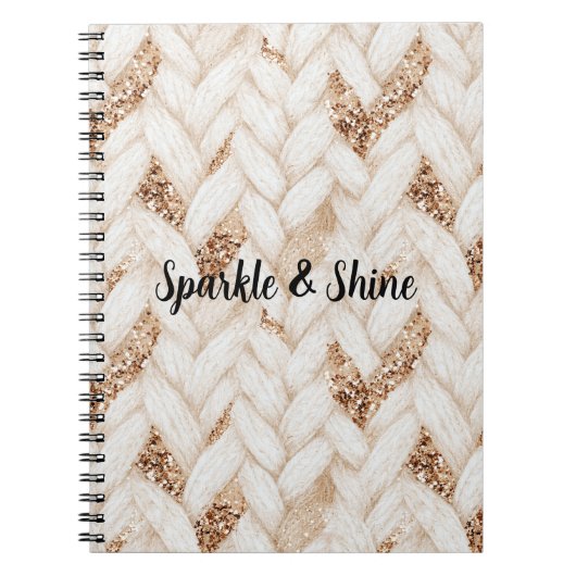 Gouden Glitter Witte Geweven Nep Stof Notitieboek (Voorkant)