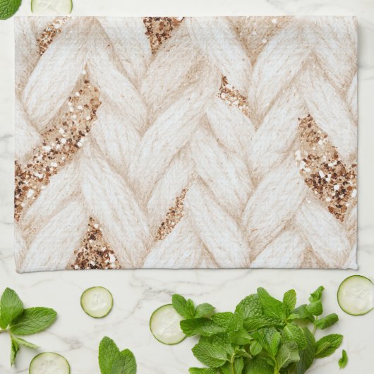 Gouden Glitter Witte Geweven Nep Stof Theedoek (Gevouwen)