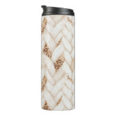 Gouden Glitter Witte Geweven Nep Stof Thermosbeker (Geroteerd rechts)