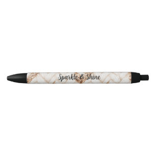Gouden Glitter Witte Geweven Nep Stof   Zwarte Inkt Pen